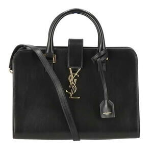 Saint Laurent Monogram Cabas Leather Shoulder Bag Black